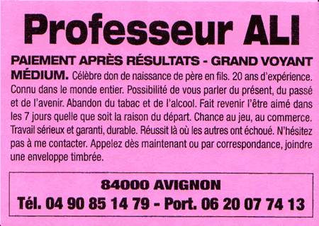Professeur ALI, Avignon