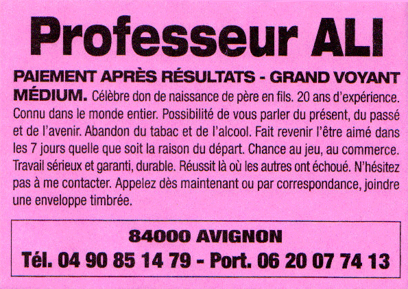 Professeur ALI, Avignon