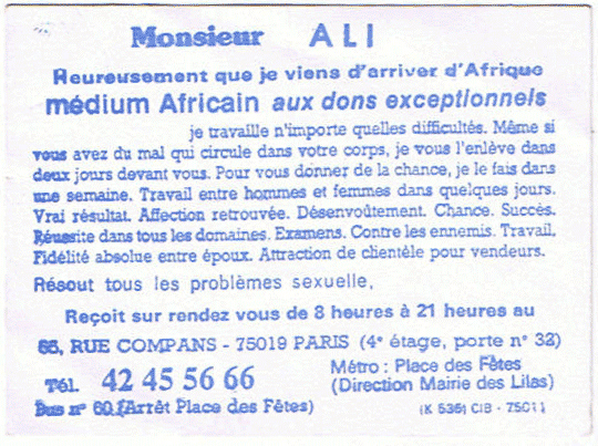 Monsieur ALI, Paris