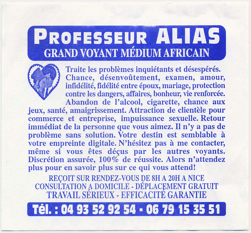Professeur ALIAS, Alpes-Maritimes