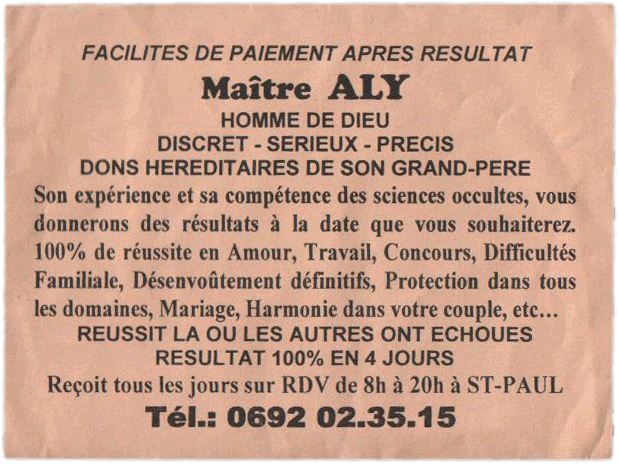 Maître ALY, Réunion