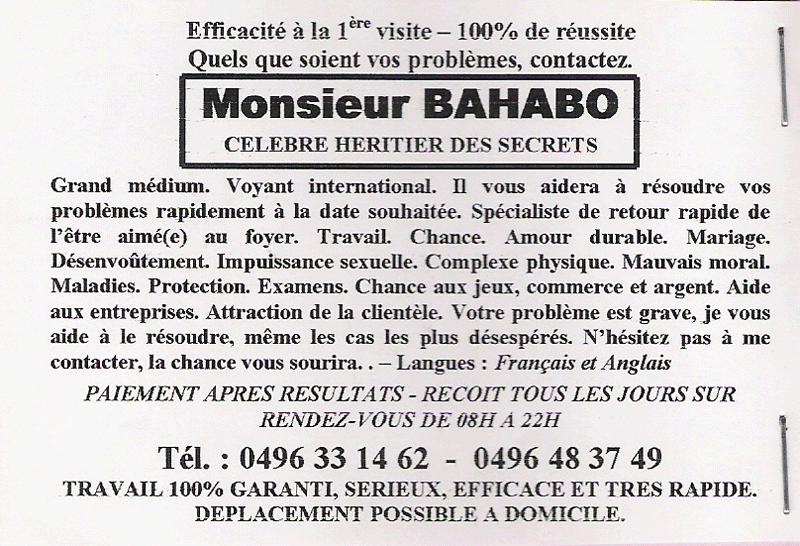 Monsieur BAHABO, Belgique