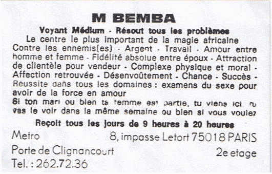 Monsieur BEMBA, Paris