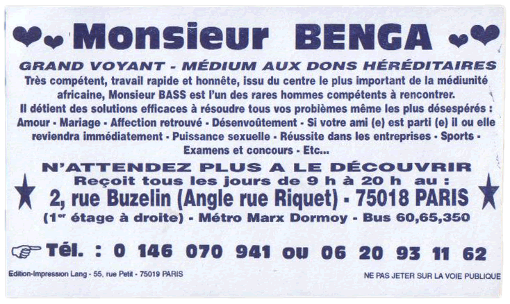 Cliquez pour voir la fiche dtaille de BENGA