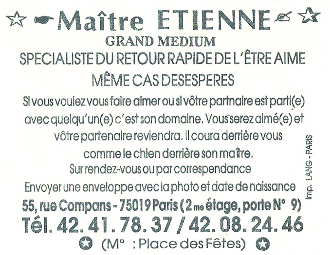 Maître ETIENNE, Paris