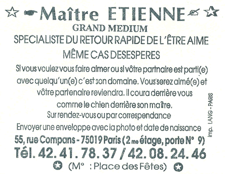 Maître ETIENNE, Paris