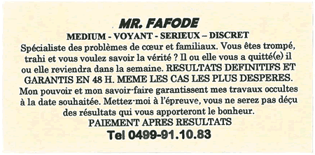 Monsieur FAFODE, Belgique