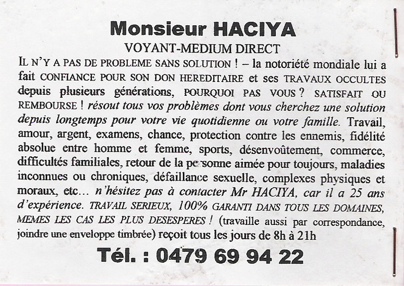 Monsieur HACIYA, Belgique