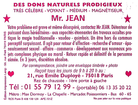 Monsieur JEAN, Paris