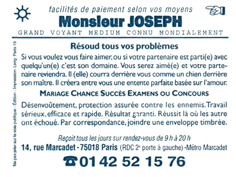 Monsieur JOSEPH, Paris