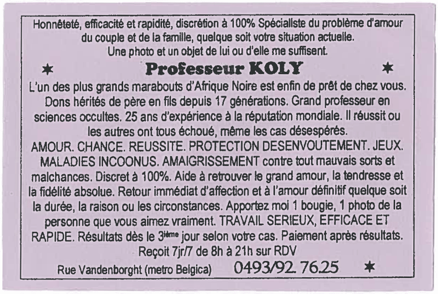 Professeur KOLY, Belgique