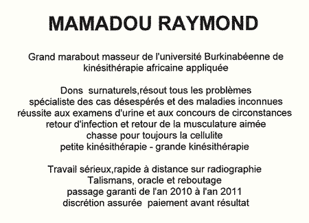 Cliquez pour voir la fiche détaillée de MAMADOU RAYMOND