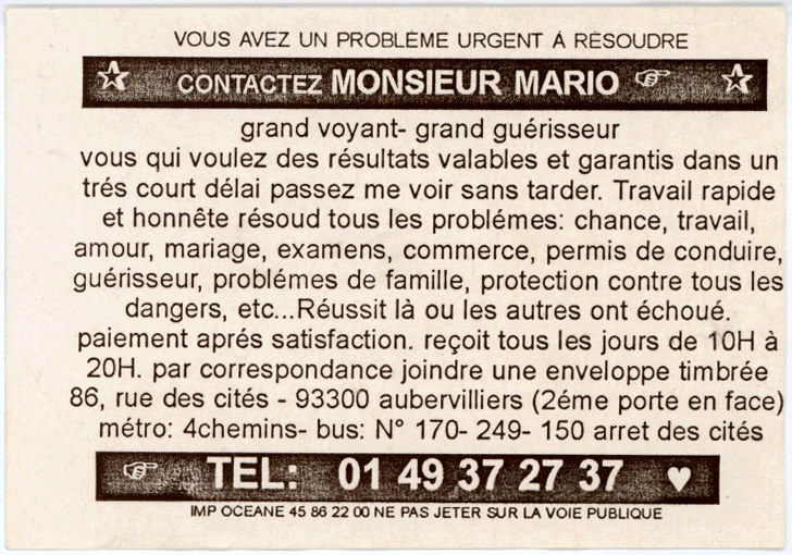 Monsieur MARIO, Seine St Denis