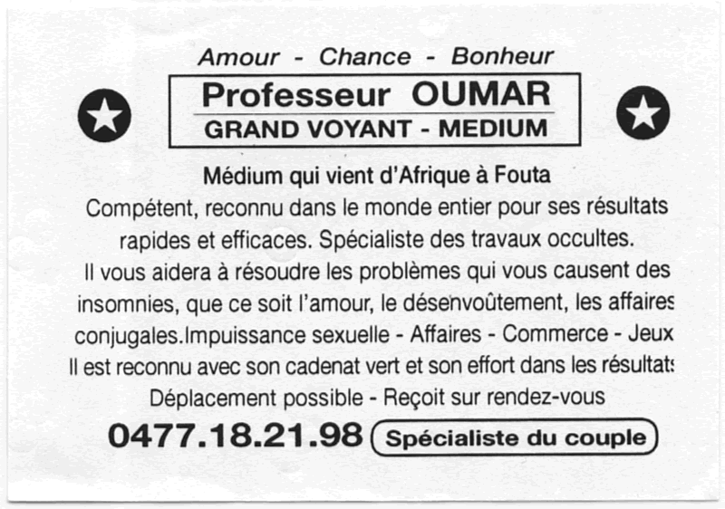 Professeur OUMAR, Belgique