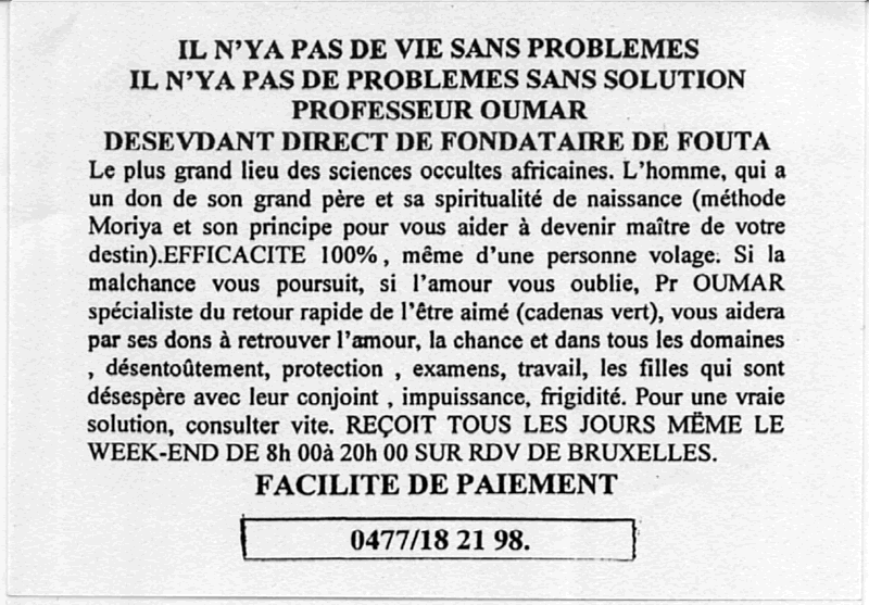 Professeur OUMAR, Belgique