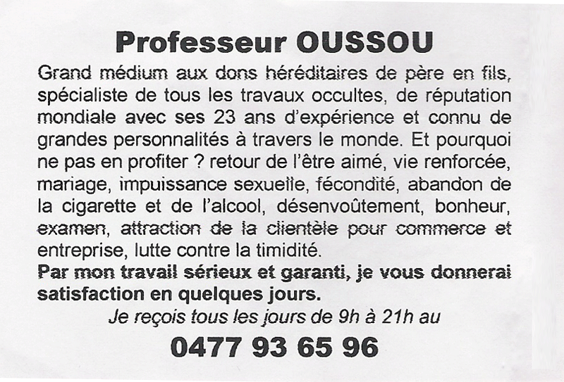 Professeur OUSSOU, Belgique