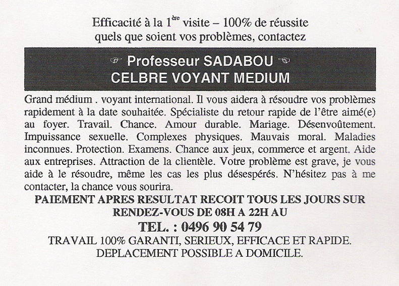 Professeur SADABOU, Belgique