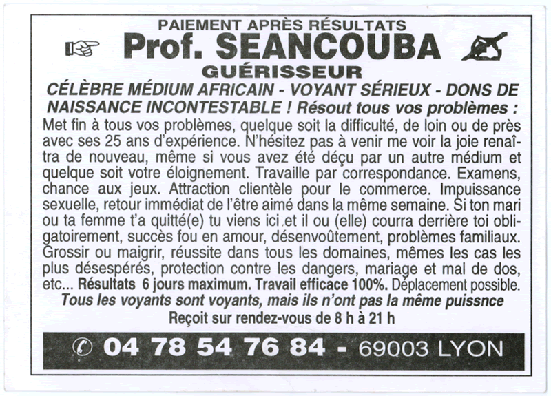 Cliquez pour voir la fiche dtaille de SEANCOUBA