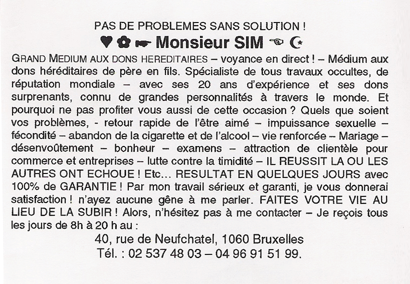 Monsieur SIM, Belgique