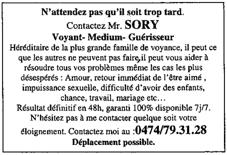 Monsieur SORY, Belgique