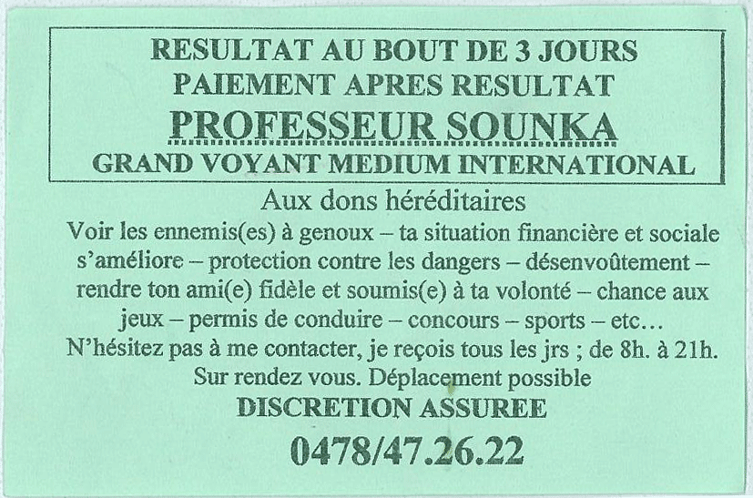 Professeur SOUNKA, Belgique