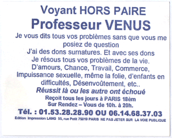 Professeur VENUS, Paris
