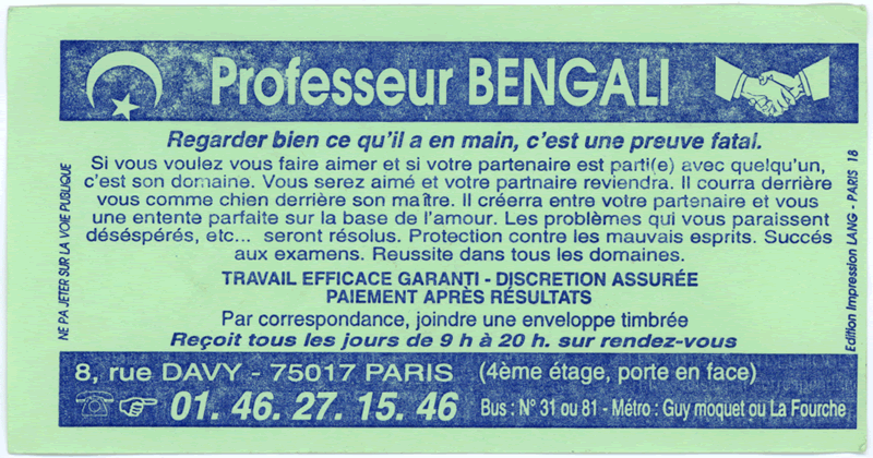 Professeur BENGALI, Paris